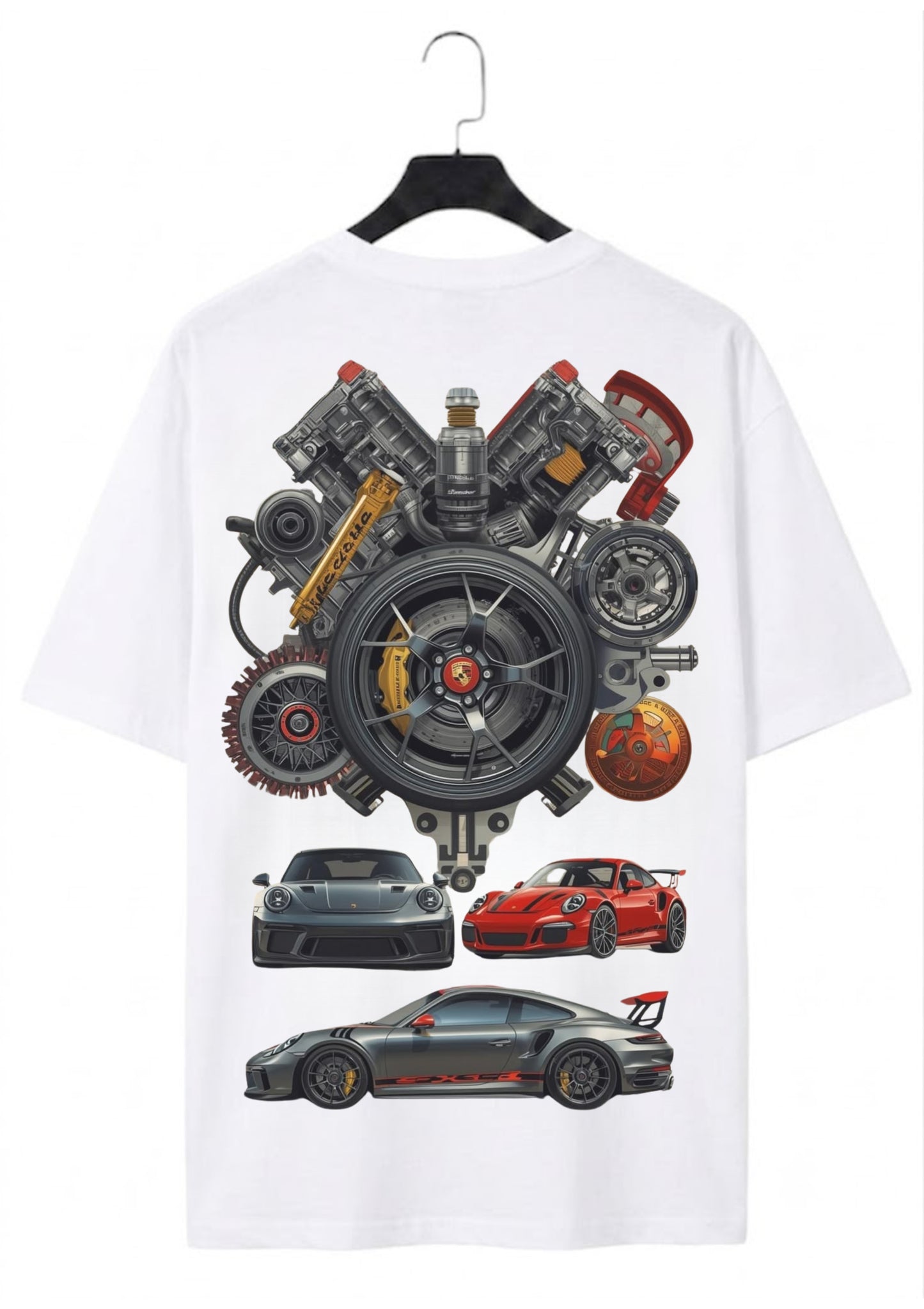 Sports Car Engine Graphic Oversized Back Print T-Shirt for Men | 100% Cotton | 220 GSM | T-Adda