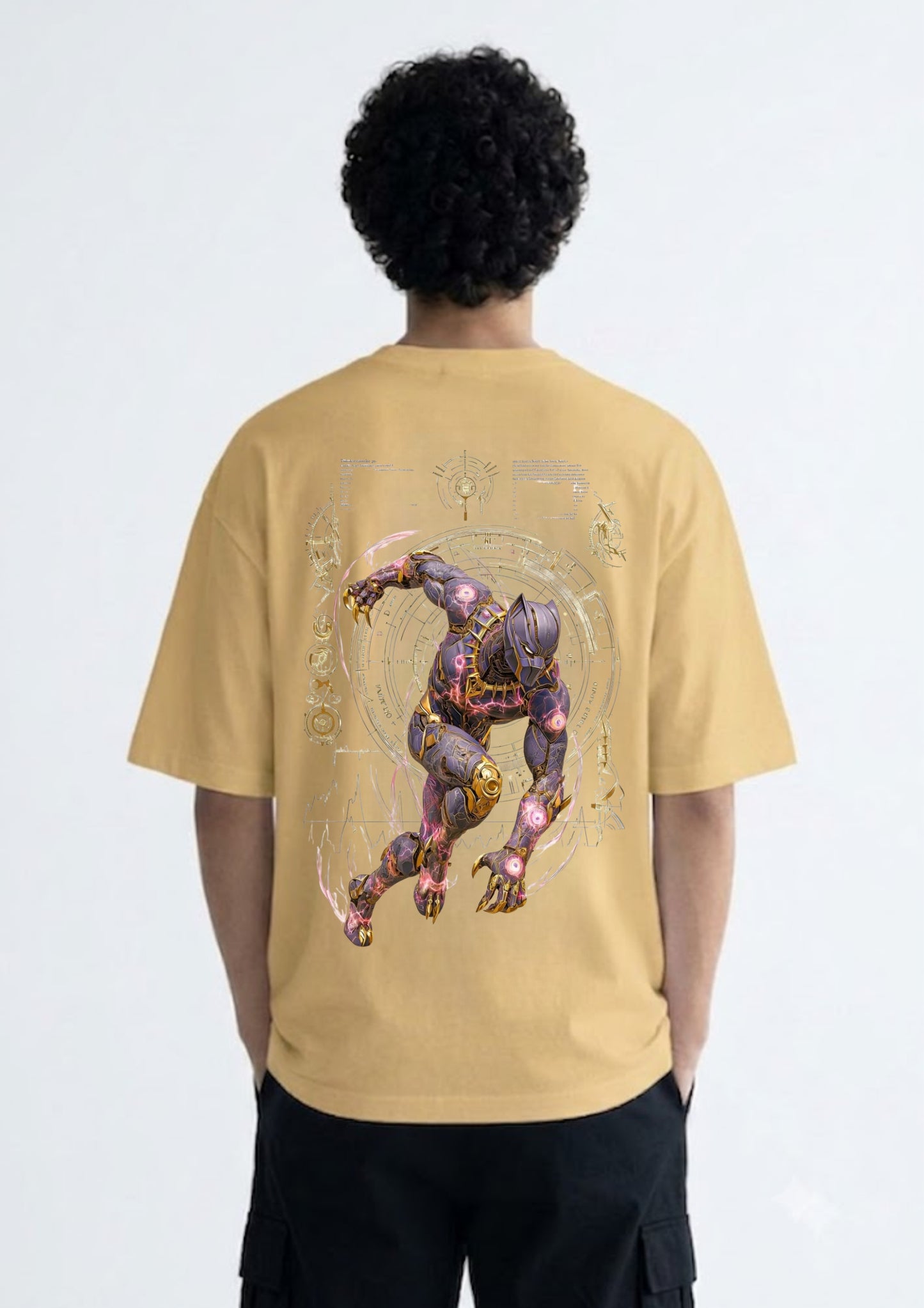 Futuristic Panther Warrior Oversized Back Print T-Shirt for Men | 100% Cotton | 220 GSM