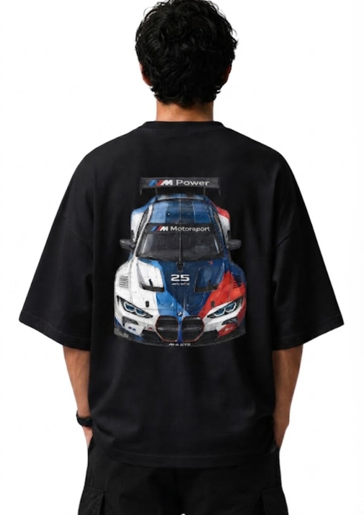 BMW M Motorsport Racing Car Graphic Back Print Oversized T-Shirt for Men | 100% Cotton | 220 GSM