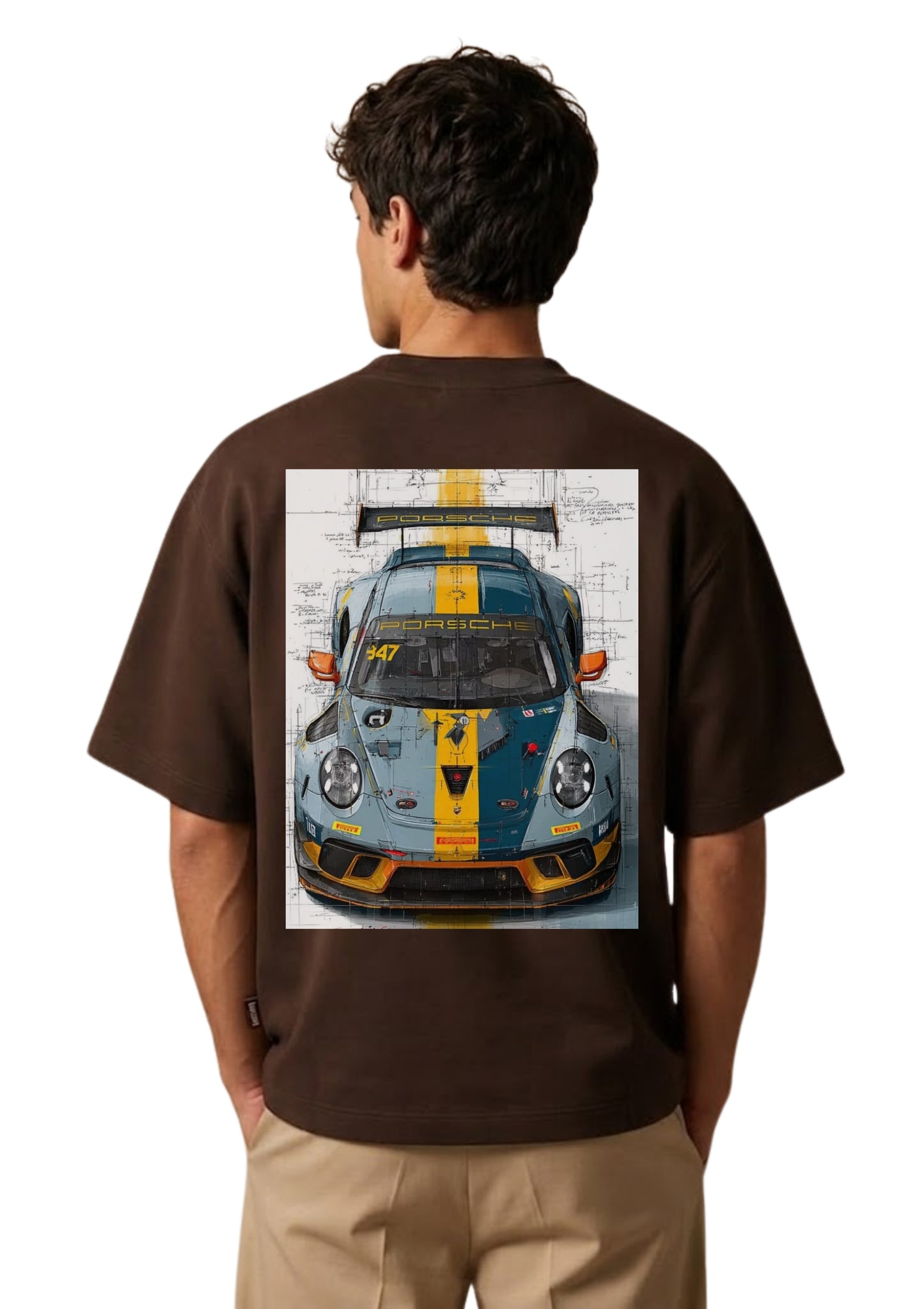 Porsche GT Racing Graphic Oversized Back Print T-Shirt for Men | 100% Cotton | 220 GSM