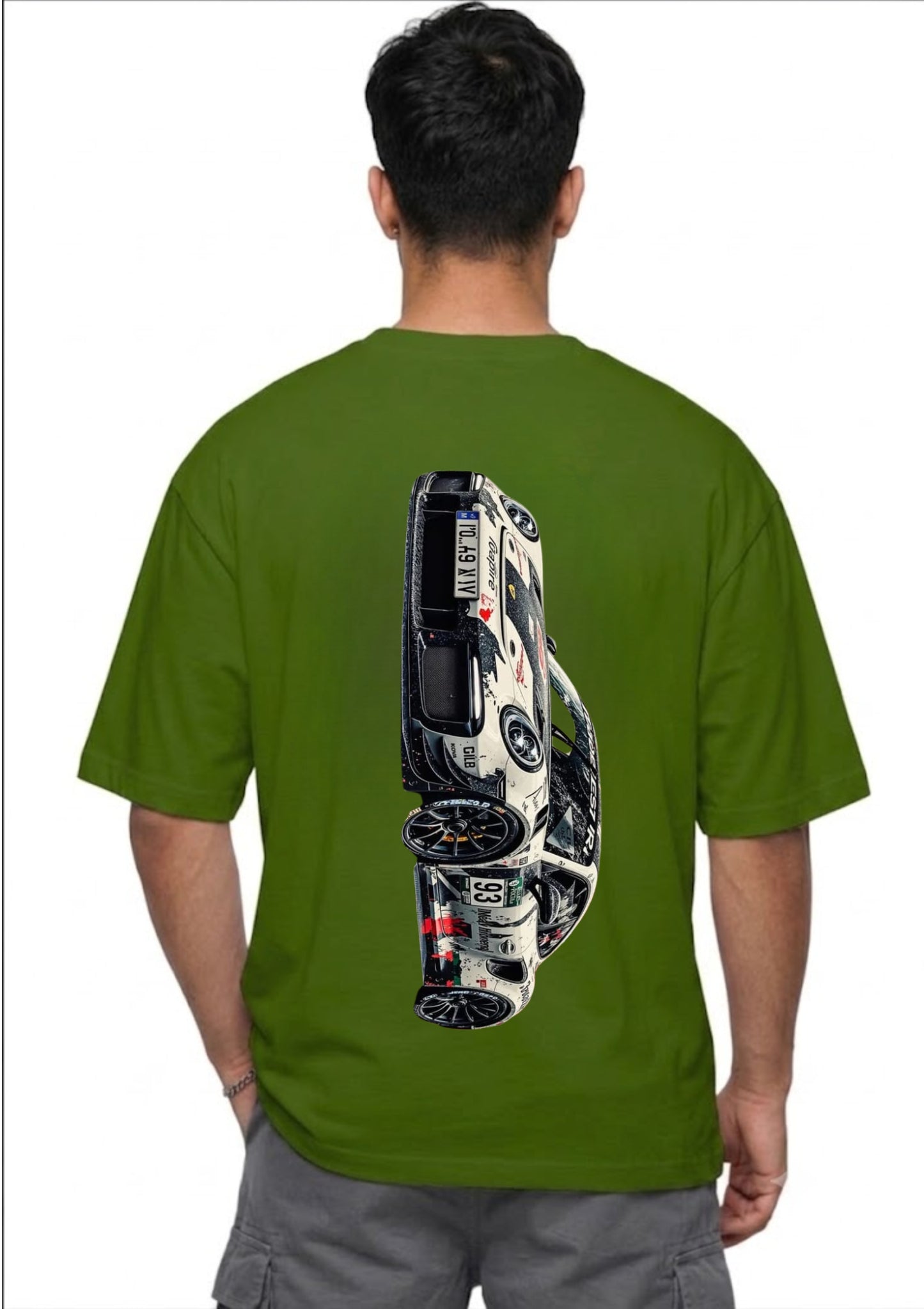 Porsche 911 GT3 Side View Motorsport Graphic Oversized Back Print T-Shirt for Men | Premium Cotton | 220 GSM