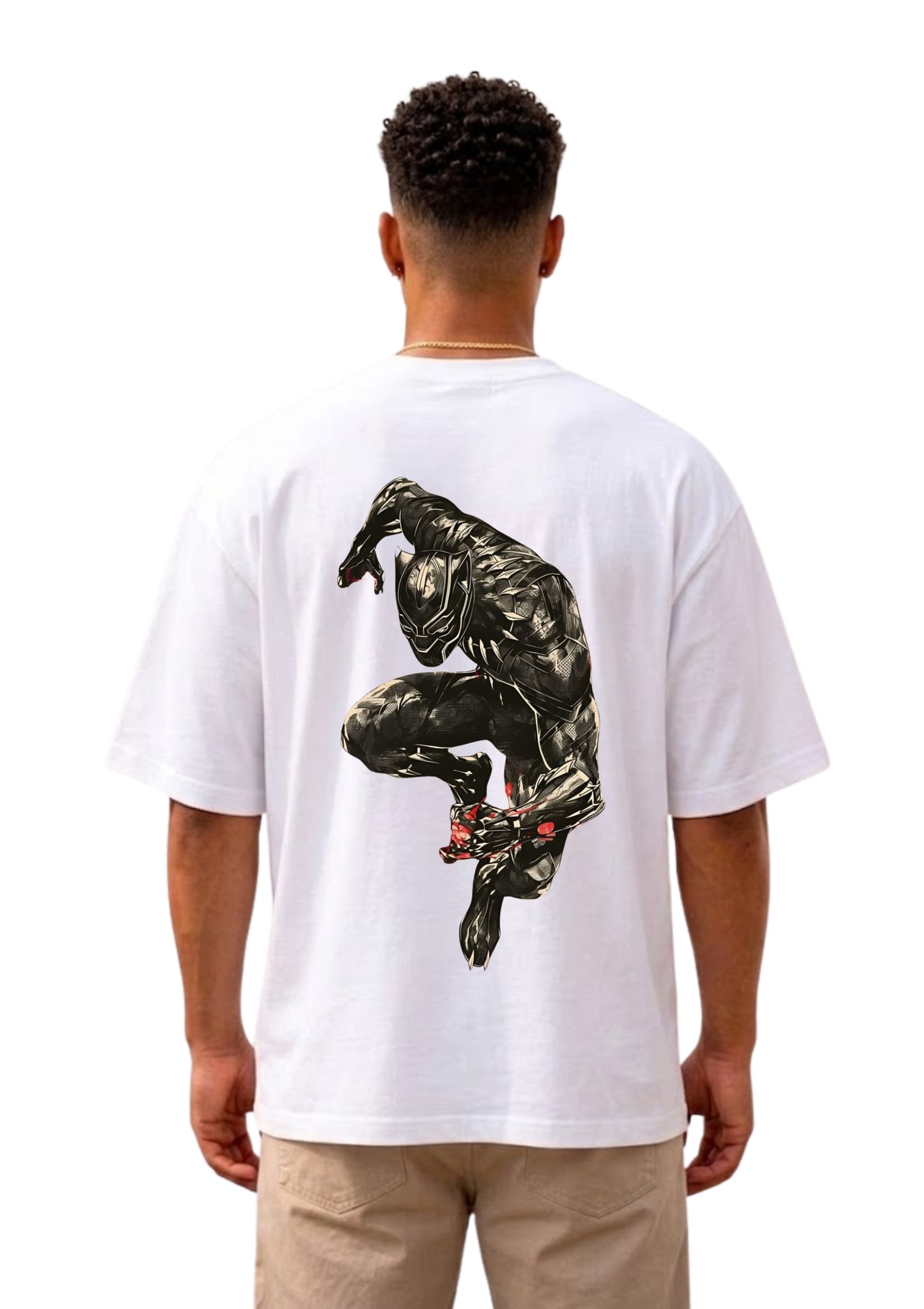 Black Panther Action Pose Graphic Oversized Back Print T-Shirt for Men | Premium Cotton | 220 GSM