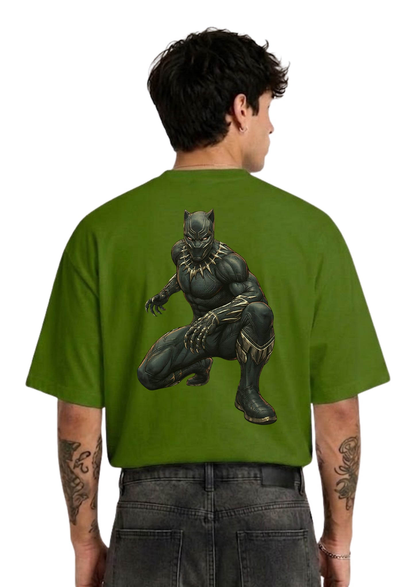Black Panther Hero Graphic Oversized Back Print T-Shirt for Men | 100% Cotton | 220 GSM