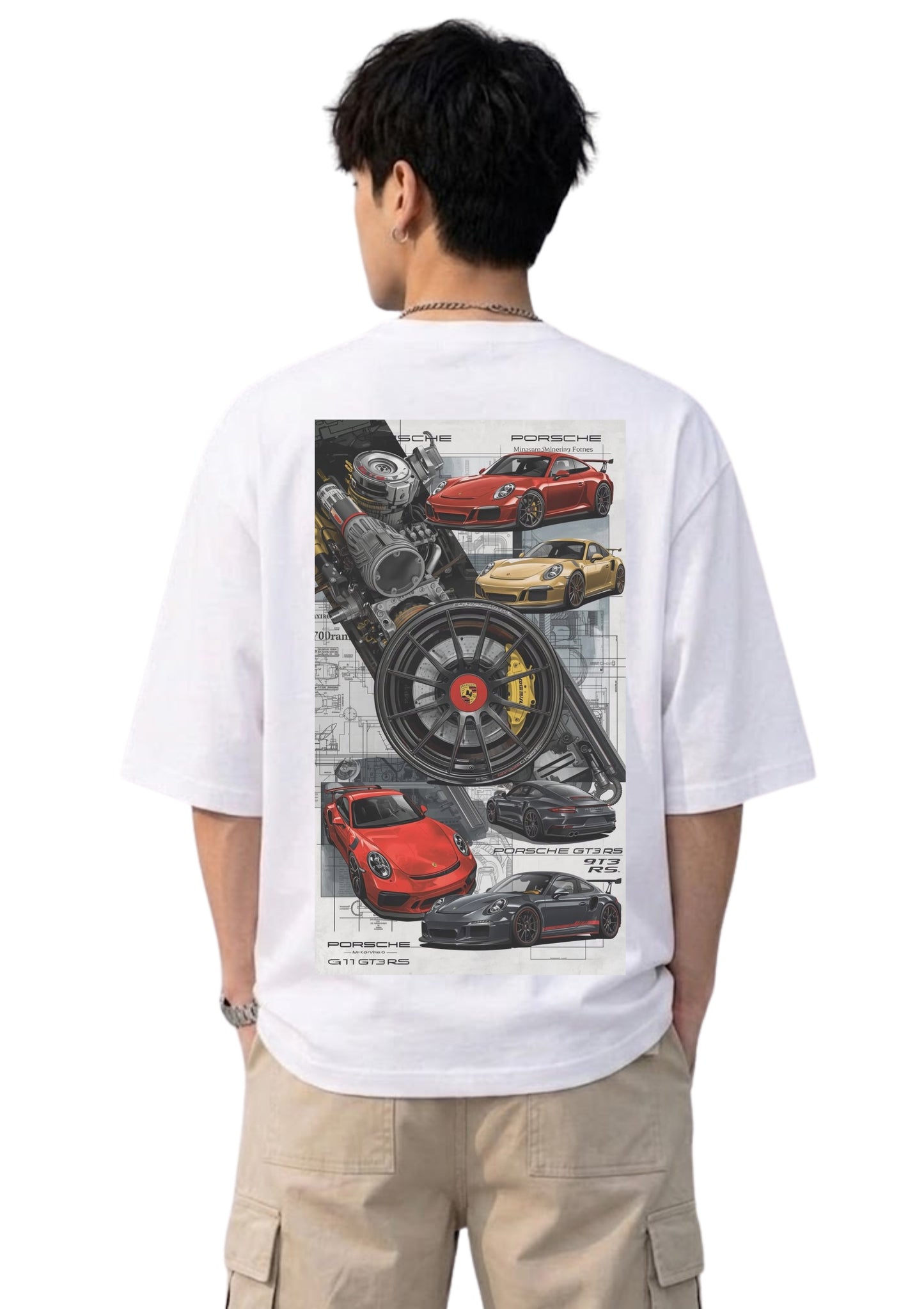 Performance Sports Car Collage Graphic Oversized Back Print T-Shirt for Men | 100% Cotton | 220 GSM