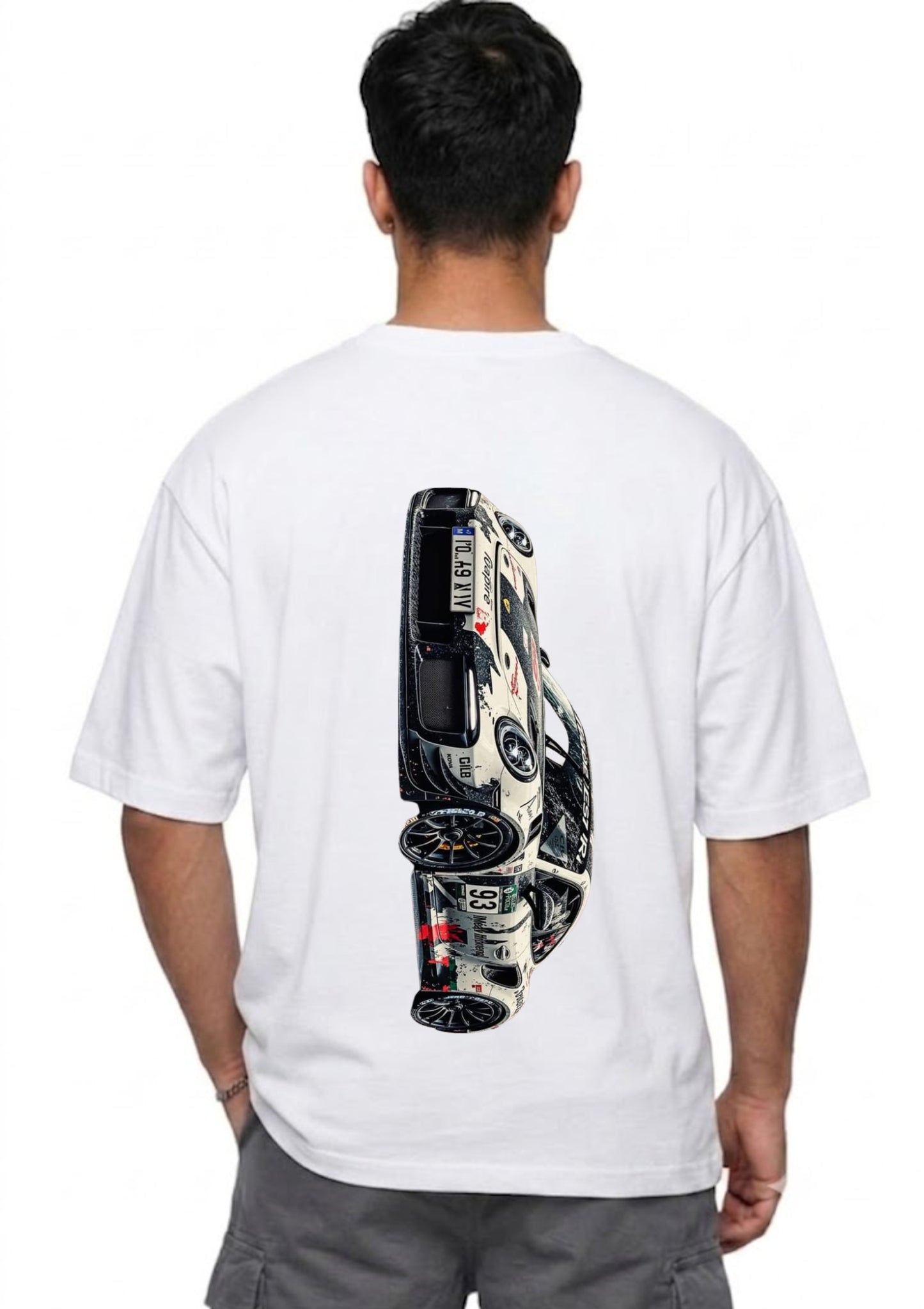 Porsche 911 GT3 Side View Motorsport Graphic Oversized Back Print T-Shirt for Men | Premium Cotton | 220 GSM