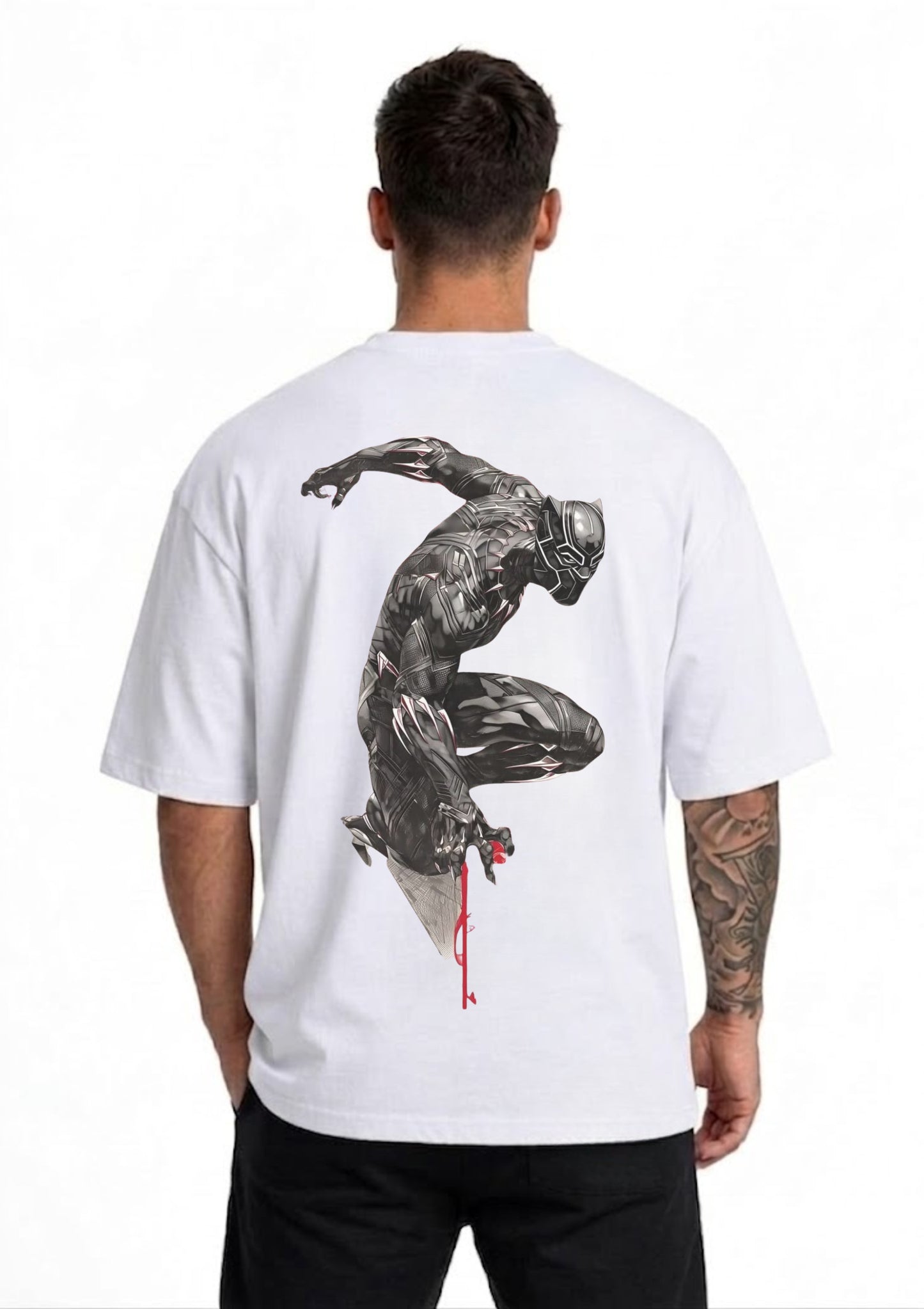 Panther Superhero Graphic Oversized Back Print T-Shirt for Men | 100% Cotton | 220 GSM | Fabrix