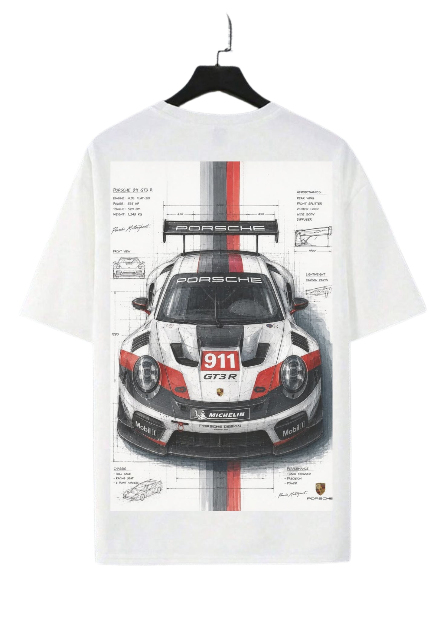 911 GT3 R Racing Car Back Print Oversized T-Shirt for Men | 100% Cotton | 220 GSM