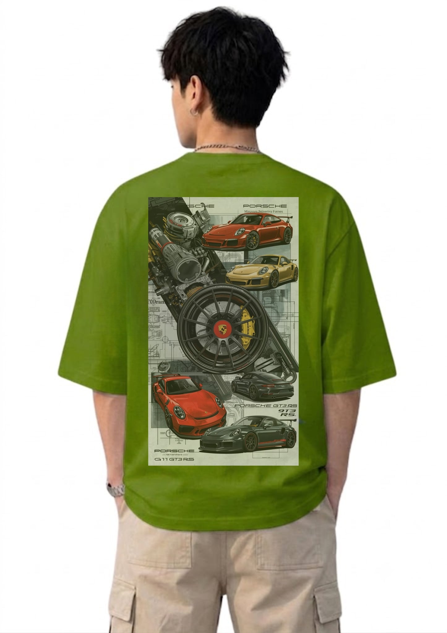Performance Sports Car Collage Graphic Oversized Back Print T-Shirt for Men | 100% Cotton | 220 GSM