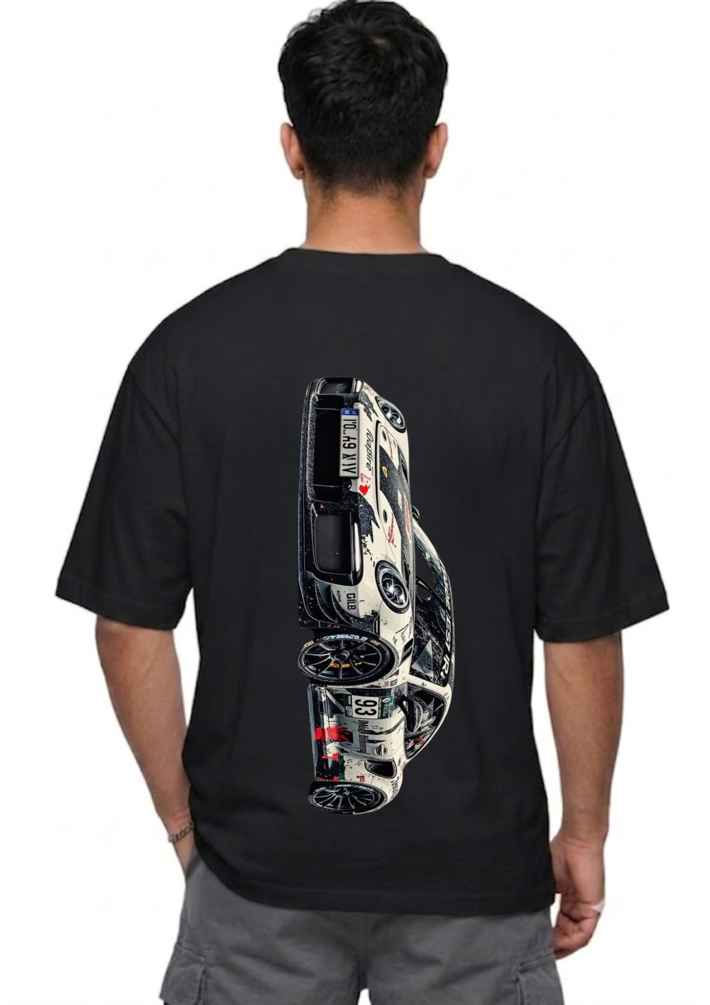 Porsche 911 GT3 Side View Motorsport Graphic Oversized Back Print T-Shirt for Men | Premium Cotton | 220 GSM