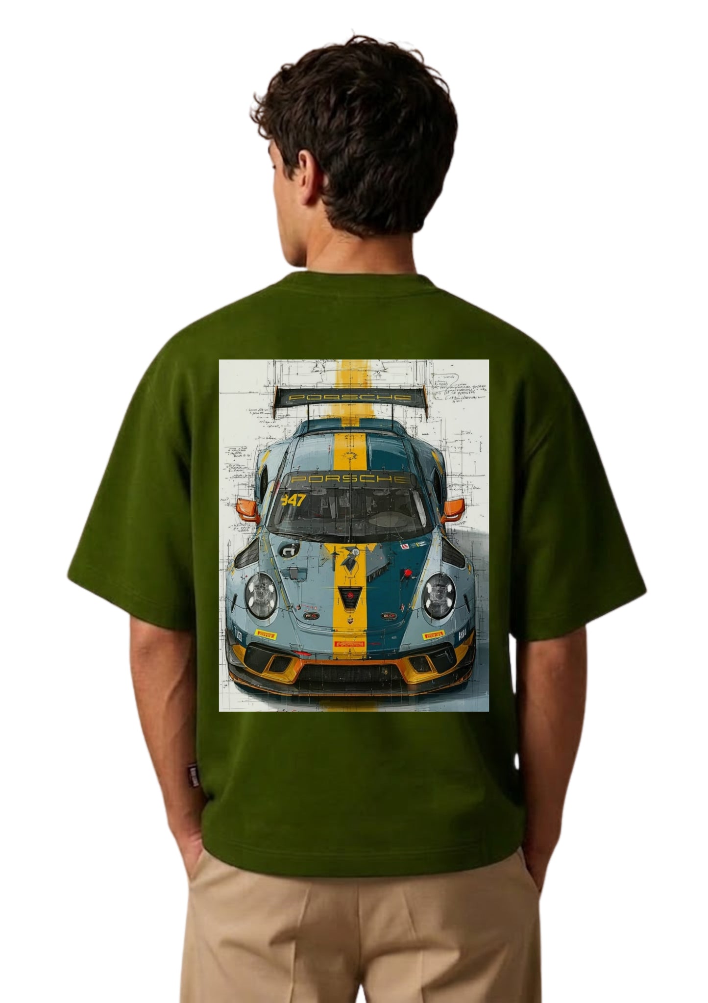 Porsche GT Racing Graphic Oversized Back Print T-Shirt for Men | 100% Cotton | 220 GSM