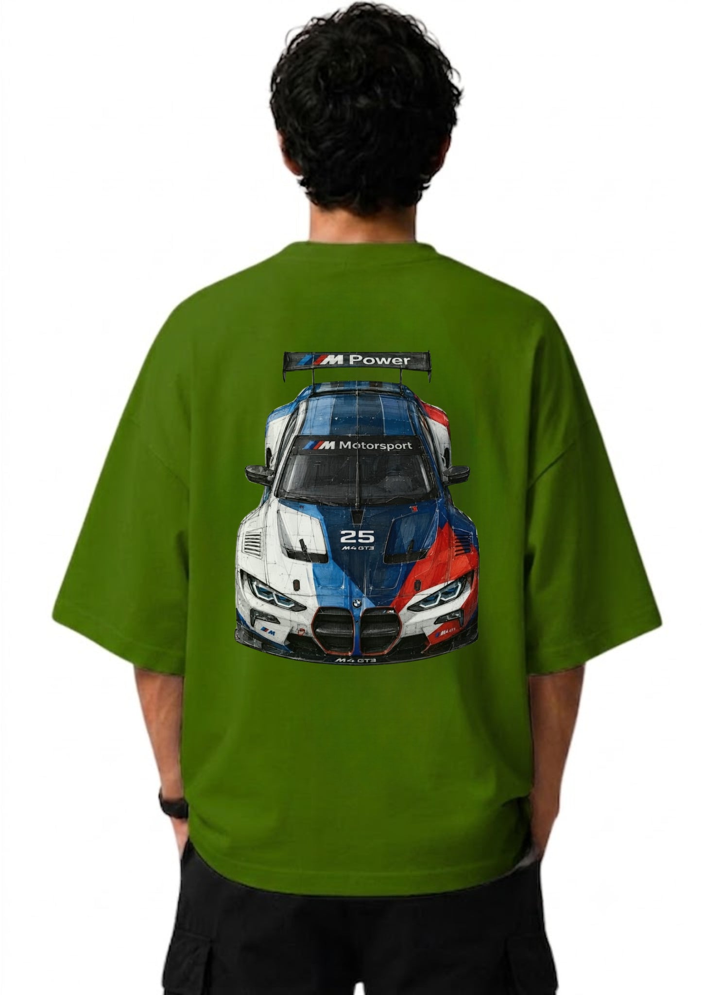 BMW M Motorsport Racing Car Graphic Back Print Oversized T-Shirt for Men | 100% Cotton | 220 GSM