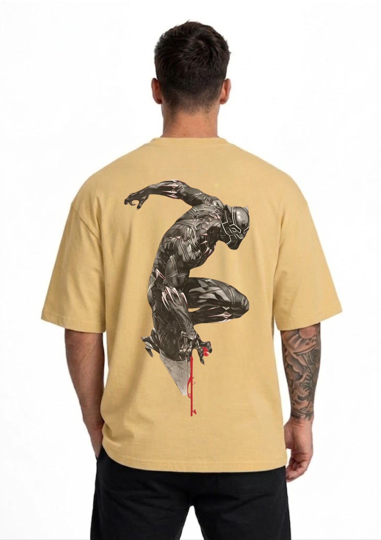 Panther Superhero Graphic Oversized Back Print T-Shirt for Men | 100% Cotton | 220 GSM | Fabrix
