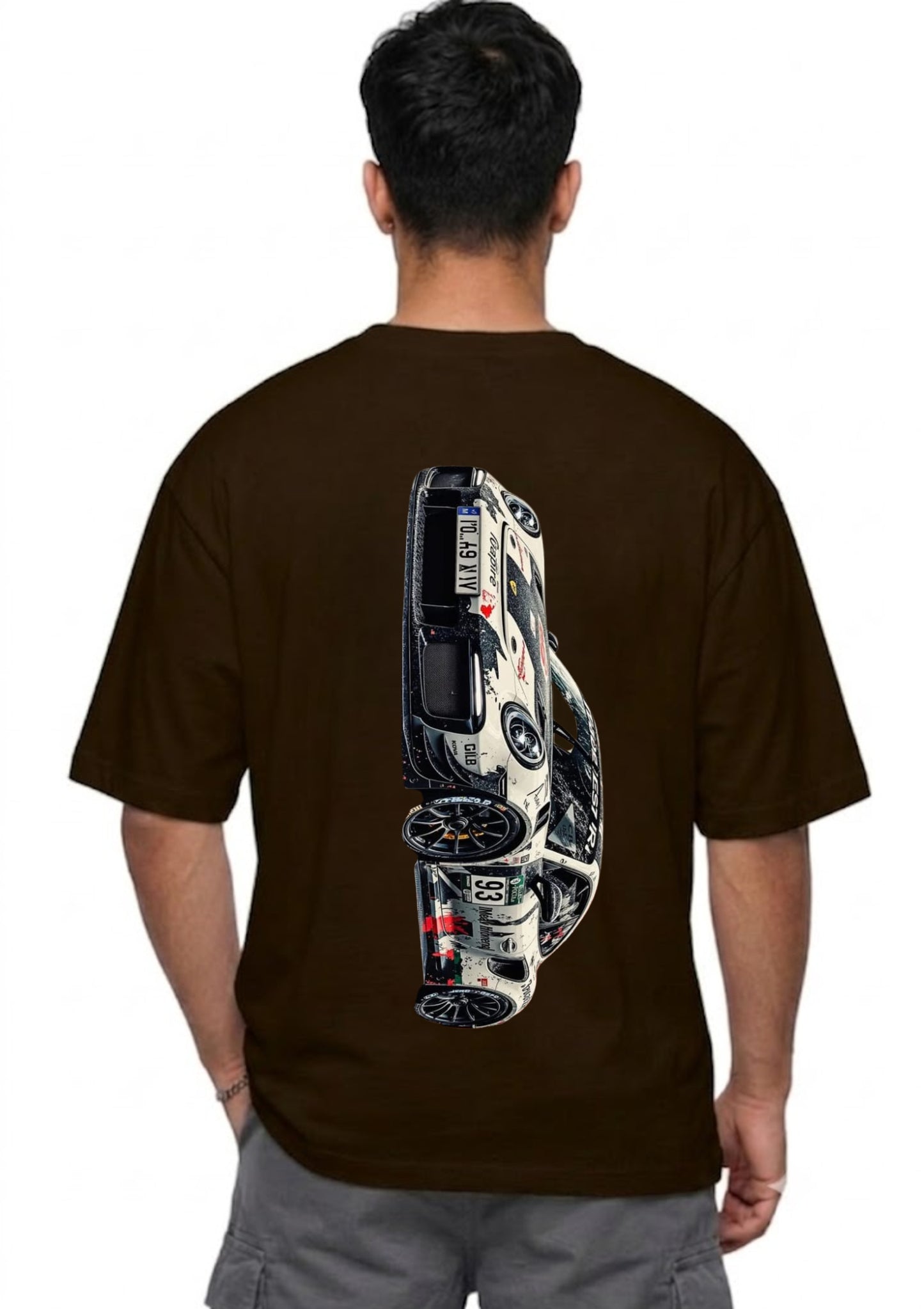 Porsche 911 GT3 Side View Motorsport Graphic Oversized Back Print T-Shirt for Men | Premium Cotton | 220 GSM