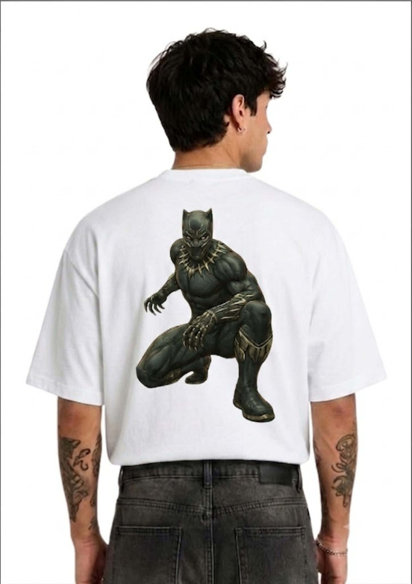 Black Panther Hero Graphic Oversized Back Print T-Shirt for Men | 100% Cotton | 220 GSM
