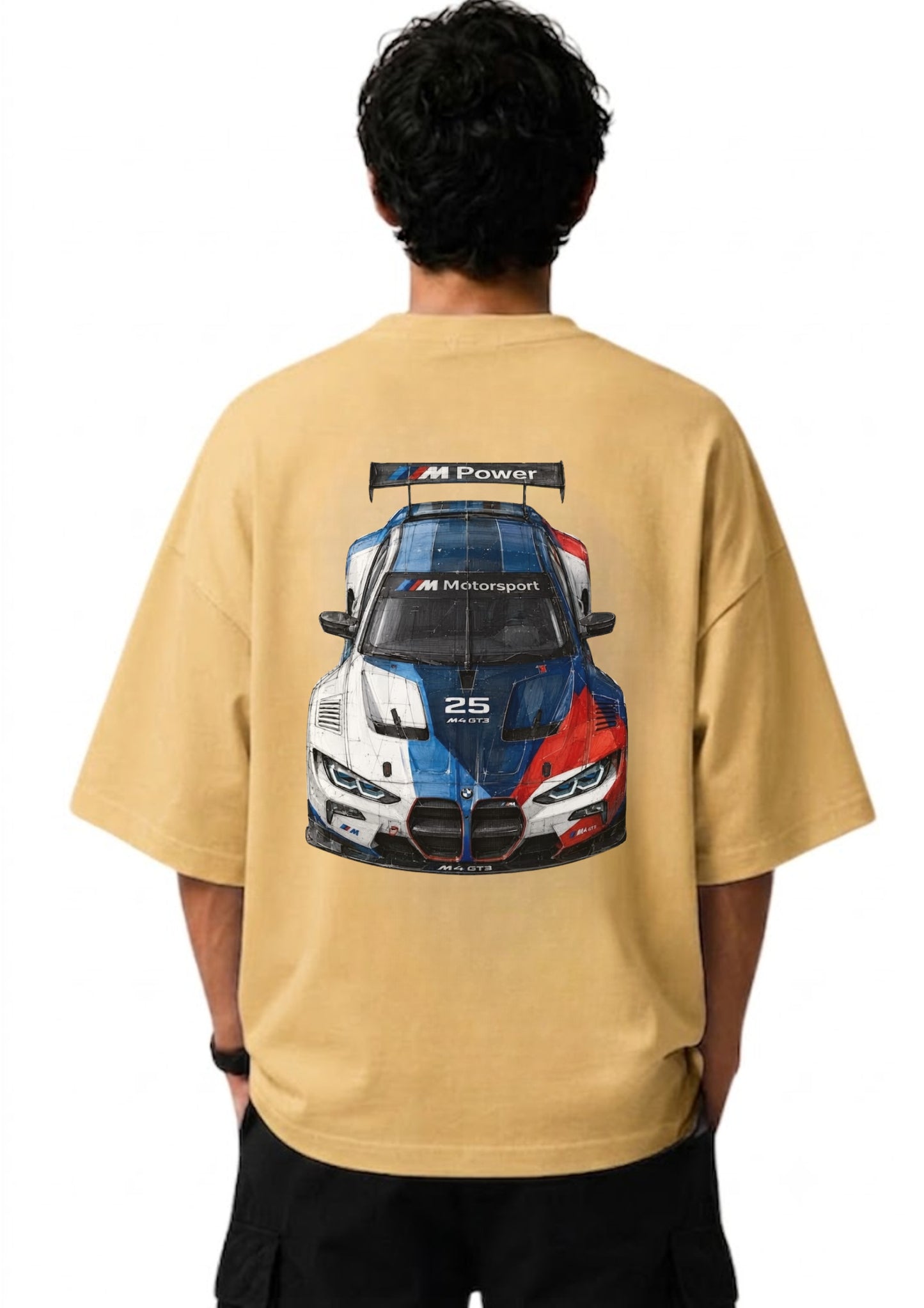 BMW M Motorsport Racing Car Graphic Back Print Oversized T-Shirt for Men | 100% Cotton | 220 GSM