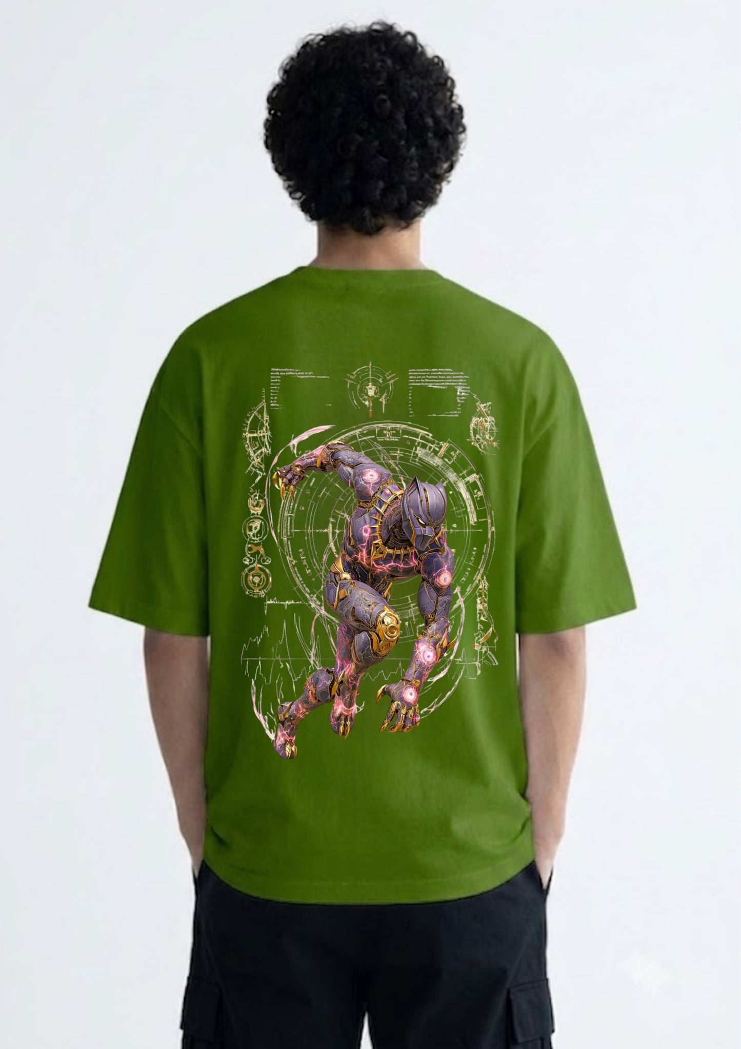 Futuristic Panther Warrior Oversized Back Print T-Shirt for Men | 100% Cotton | 220 GSM