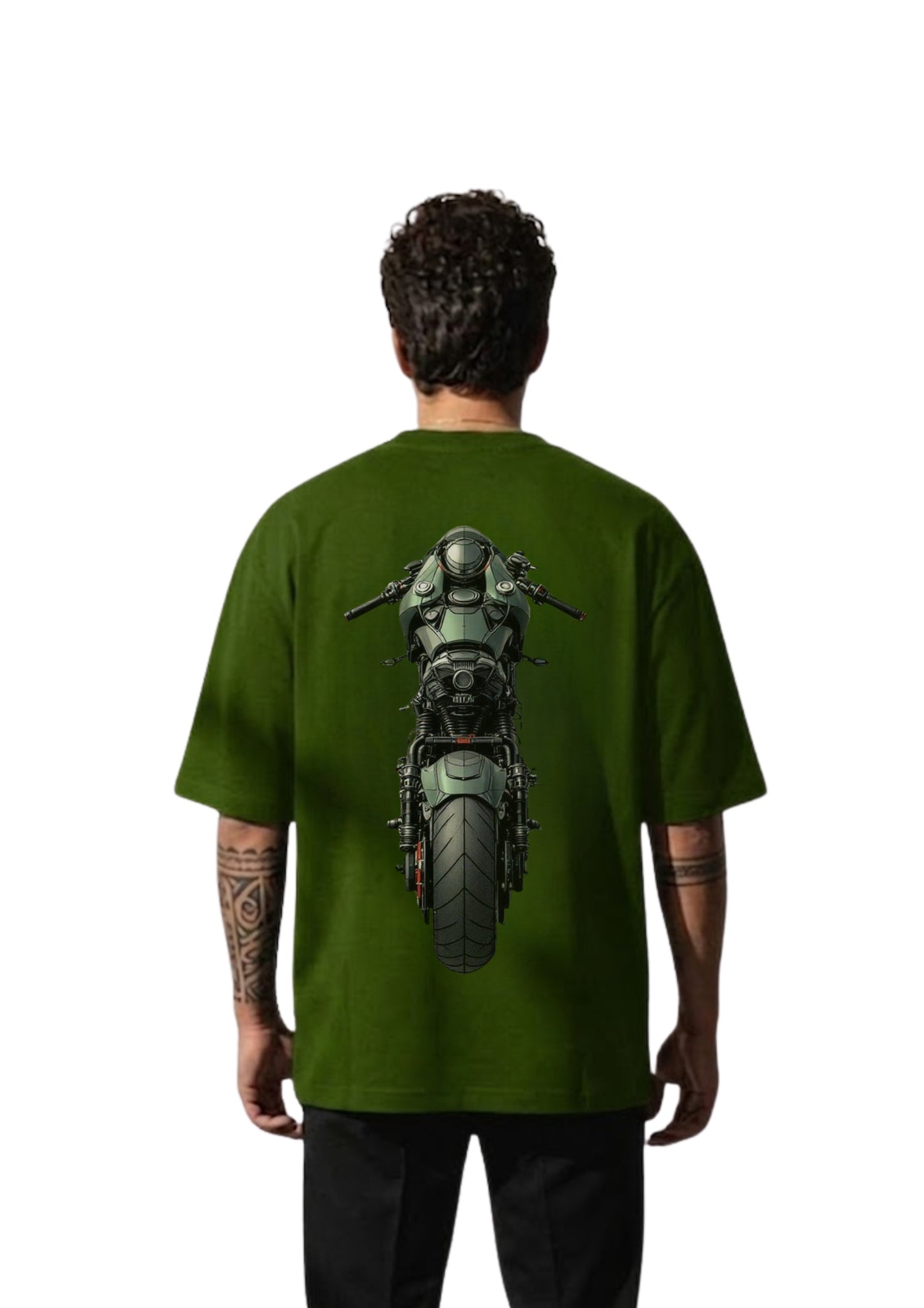 Superbike Rear View Graphic Oversized Back Print T-Shirt for Men | 100% Cotton | 220 GSM
