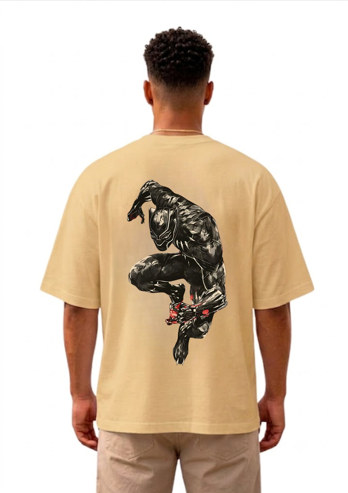 Black Panther Action Pose Graphic Oversized Back Print T-Shirt for Men | Premium Cotton | 220 GSM