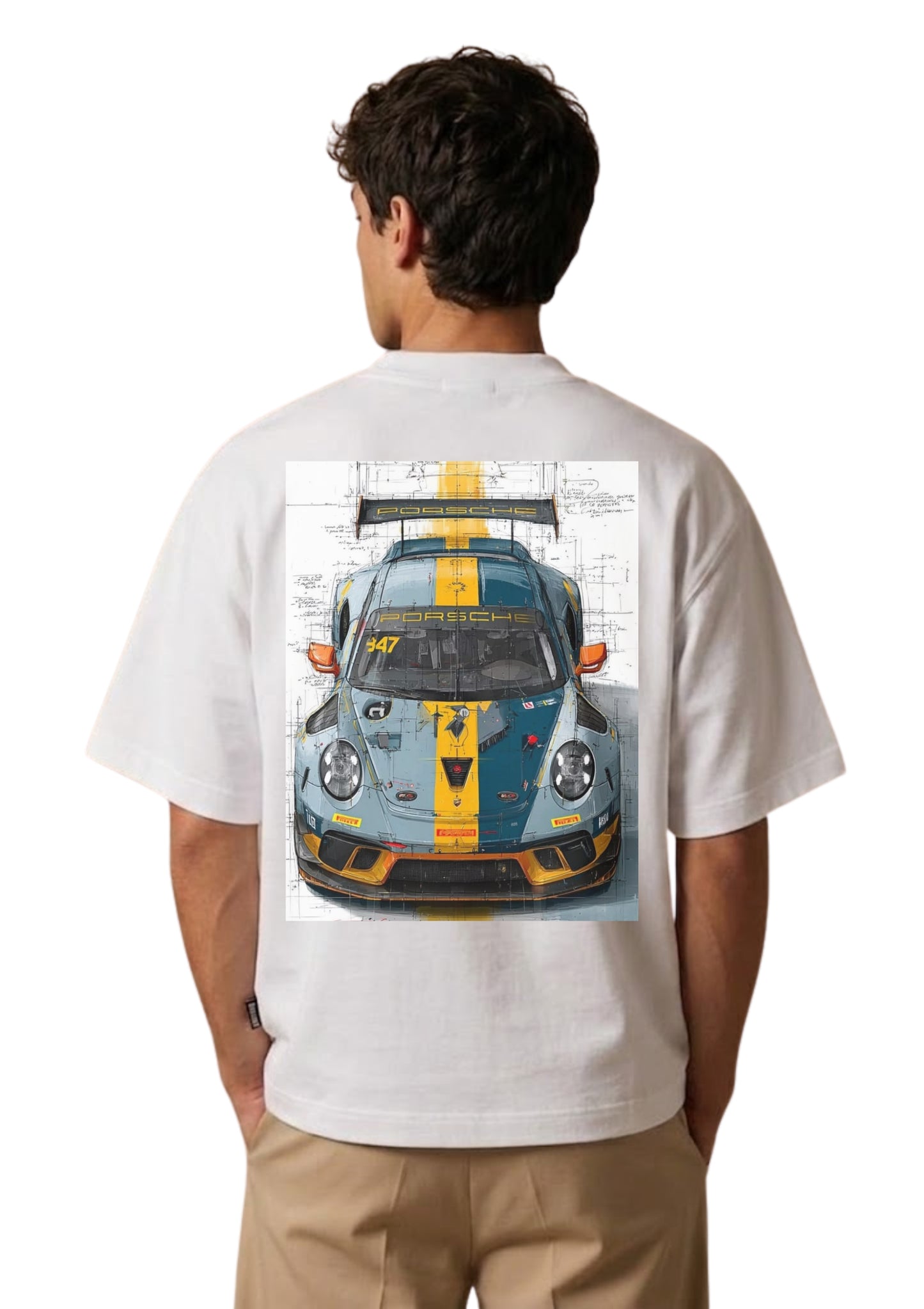 Porsche GT Racing Graphic Oversized Back Print T-Shirt for Men | 100% Cotton | 220 GSM