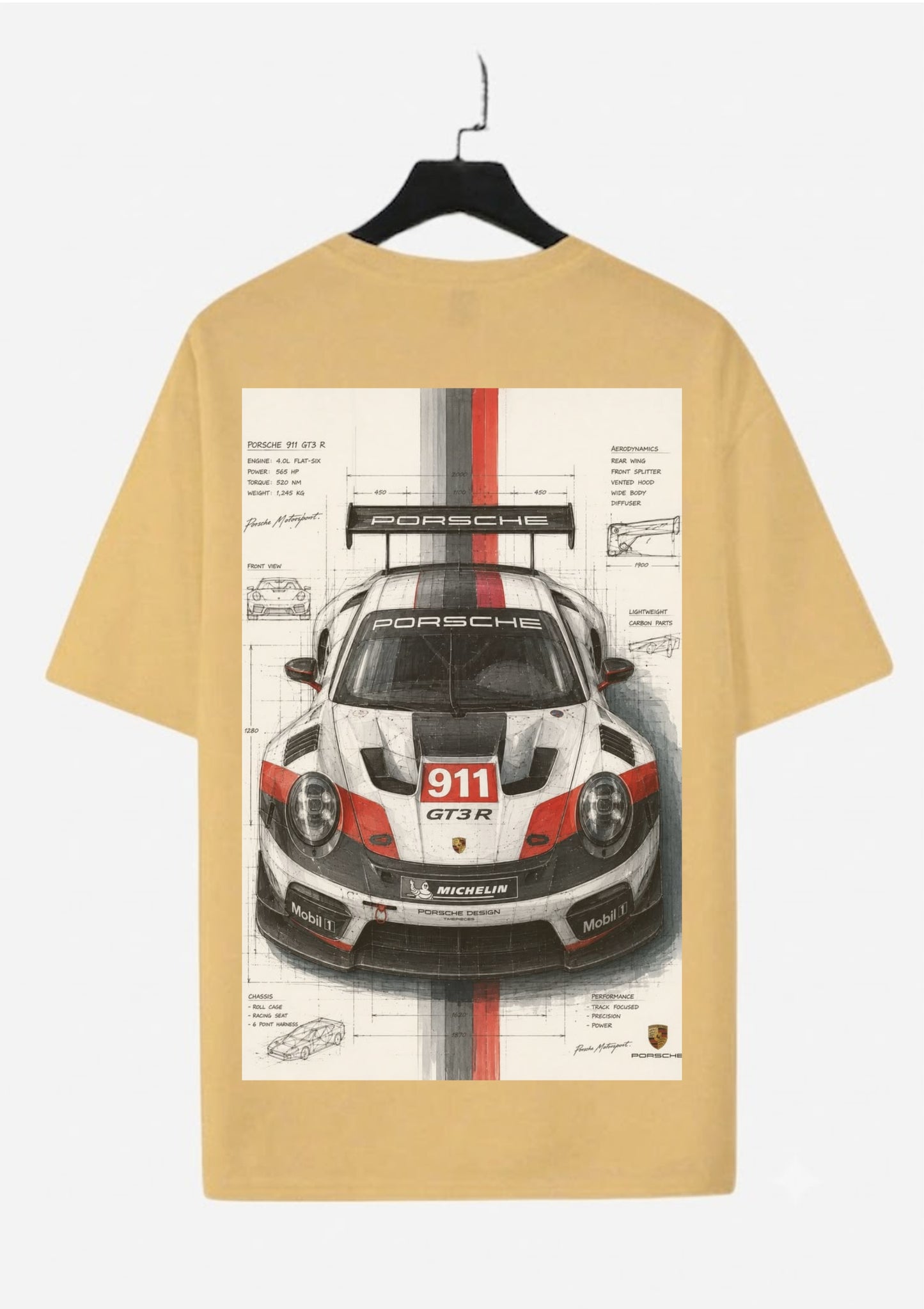 911 GT3 R Racing Car Back Print Oversized T-Shirt for Men | 100% Cotton | 220 GSM