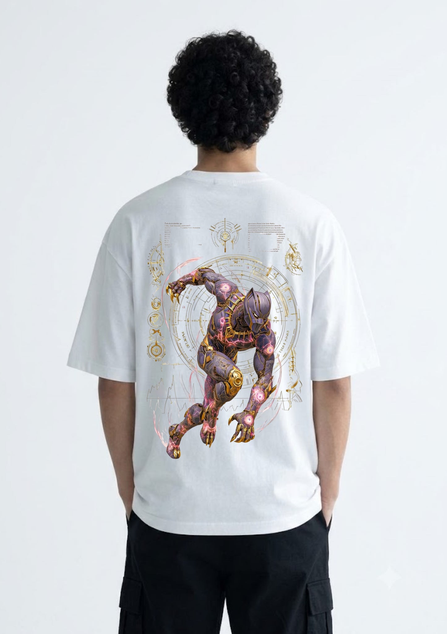Futuristic Panther Warrior Oversized Back Print T-Shirt for Men | 100% Cotton | 220 GSM