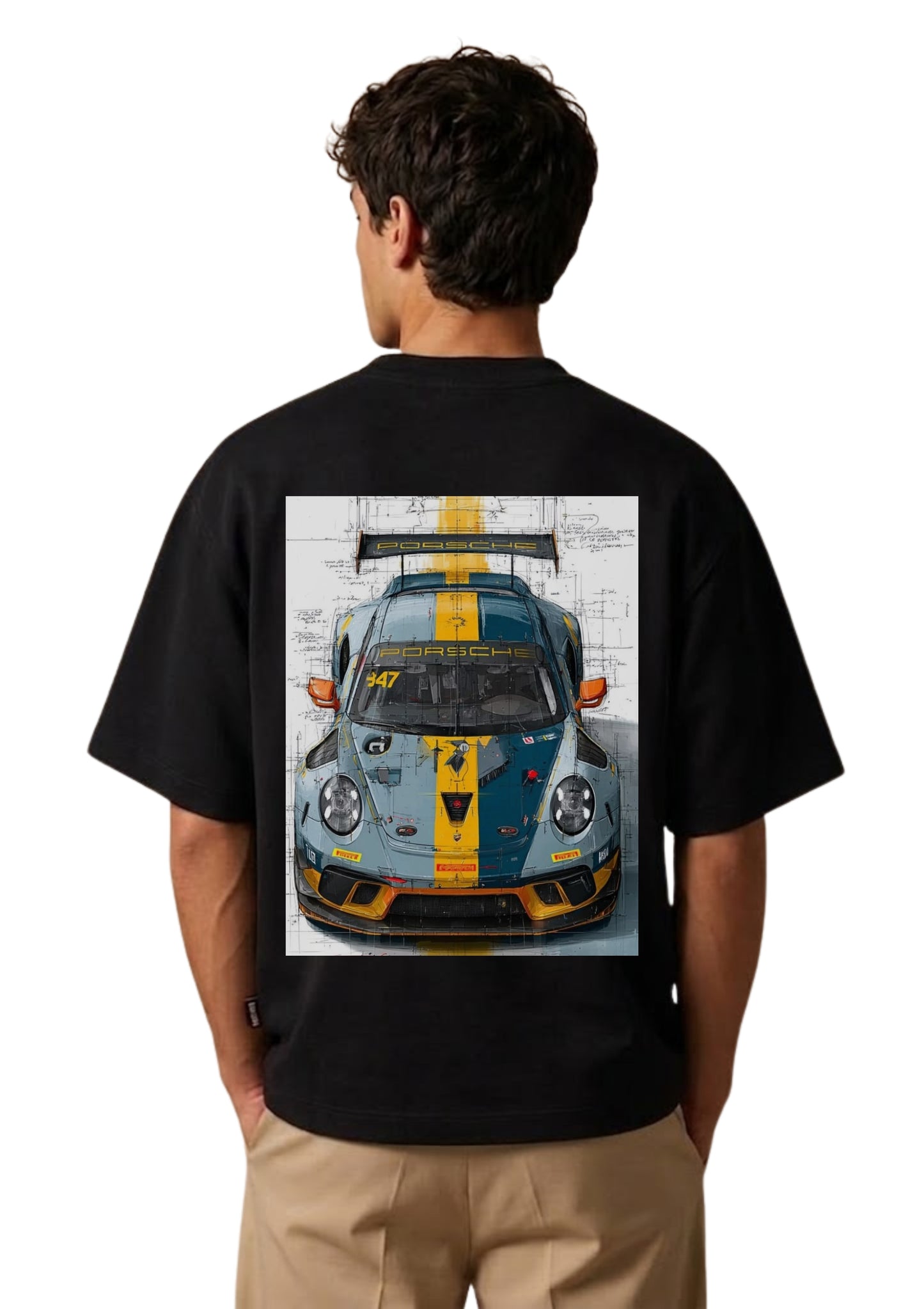 Porsche GT Racing Graphic Oversized Back Print T-Shirt for Men | 100% Cotton | 220 GSM