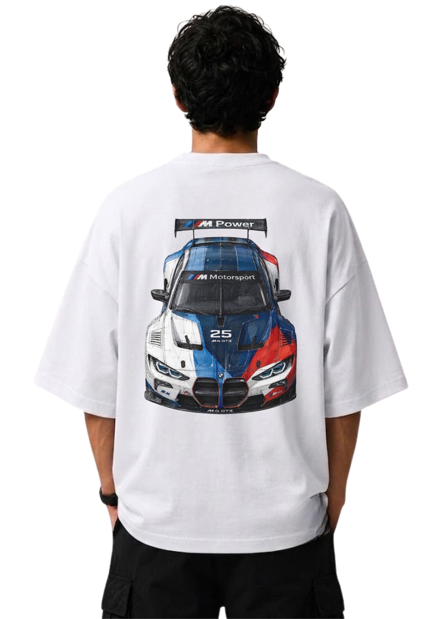 BMW M Motorsport Racing Car Graphic Back Print Oversized T-Shirt for Men | 100% Cotton | 220 GSM