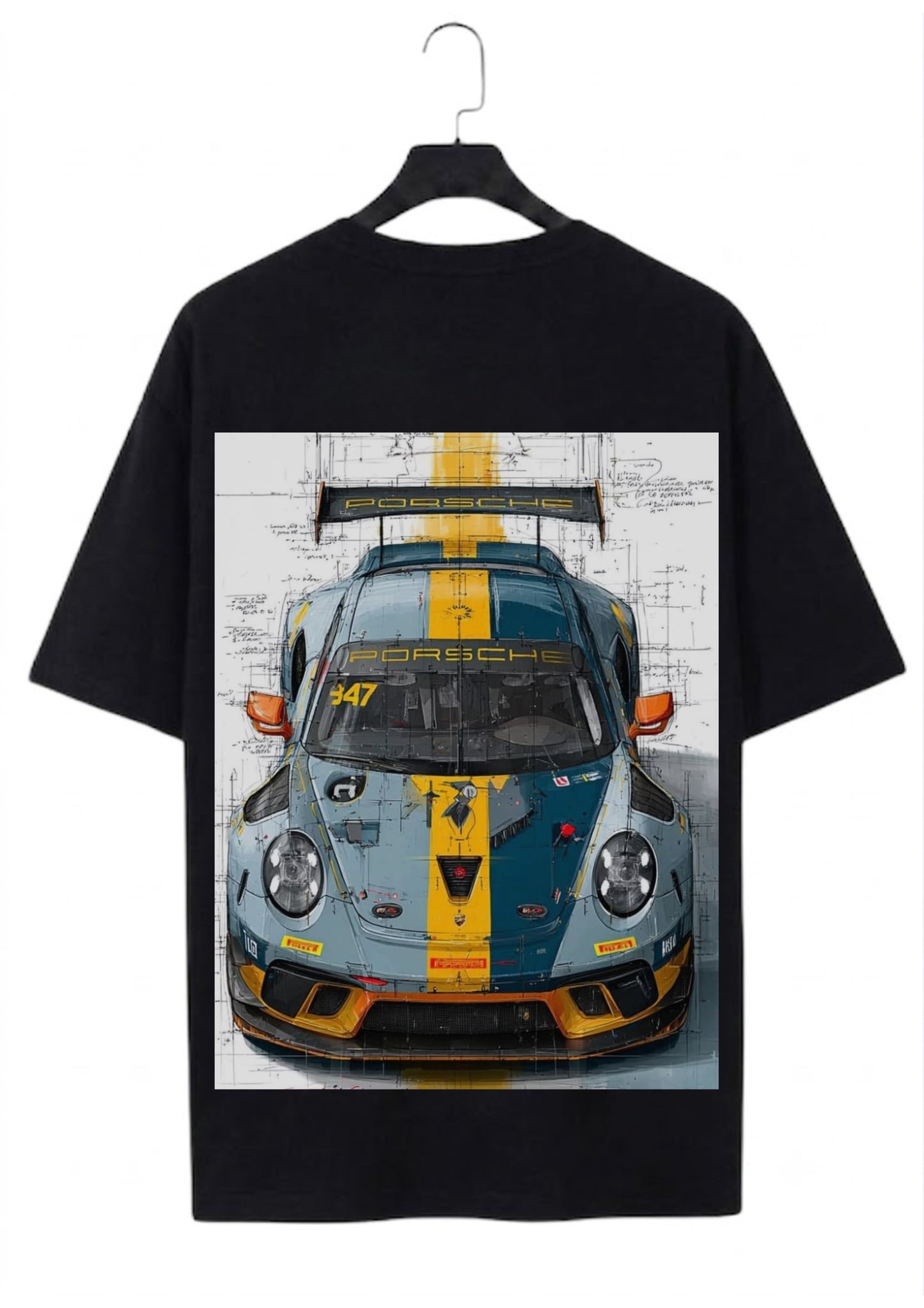 Porsche GT Racing Graphic Oversized Back Print T-Shirt for Men | 100% Cotton | 220 GSM