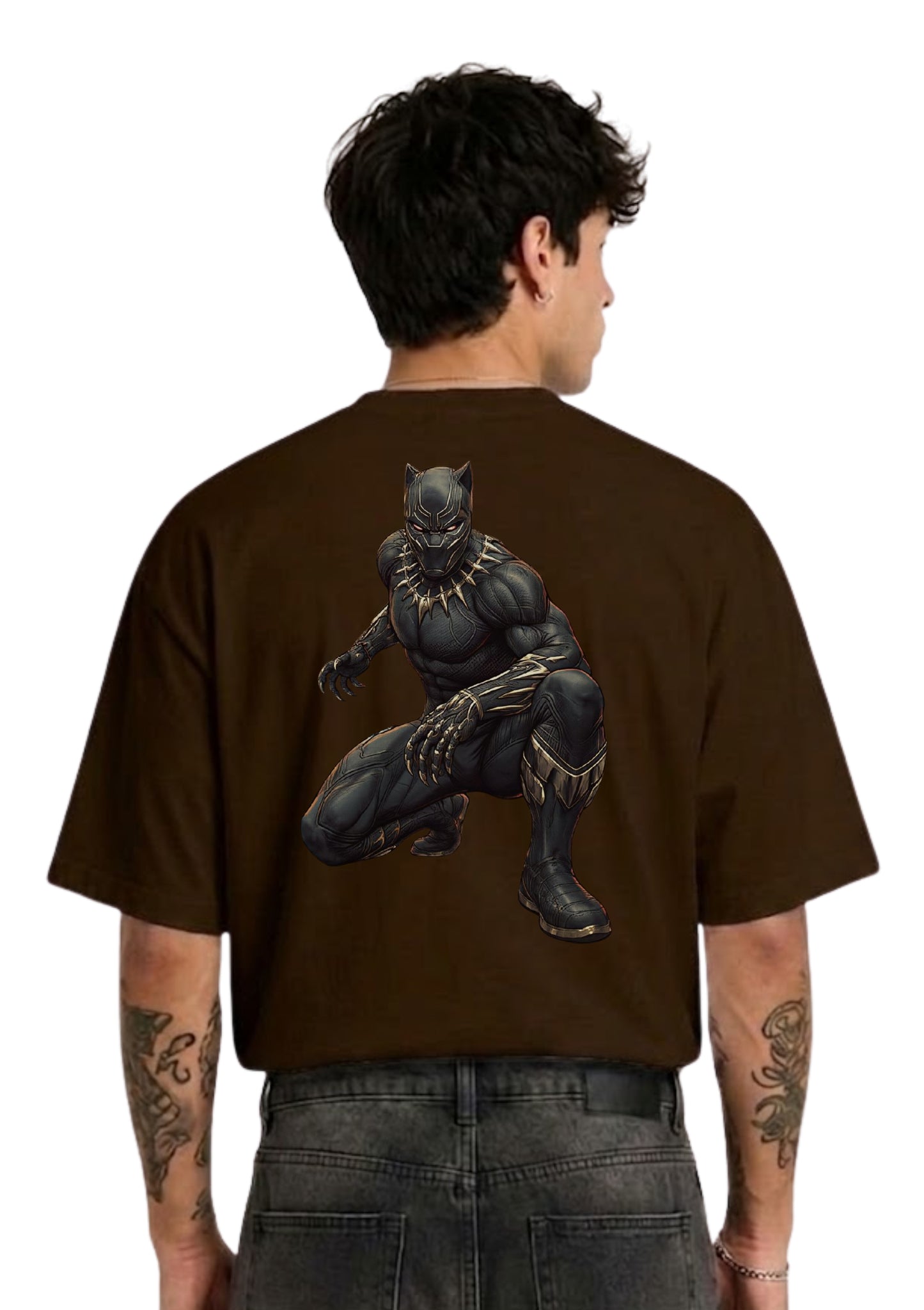 Black Panther Hero Graphic Oversized Back Print T-Shirt for Men | 100% Cotton | 220 GSM