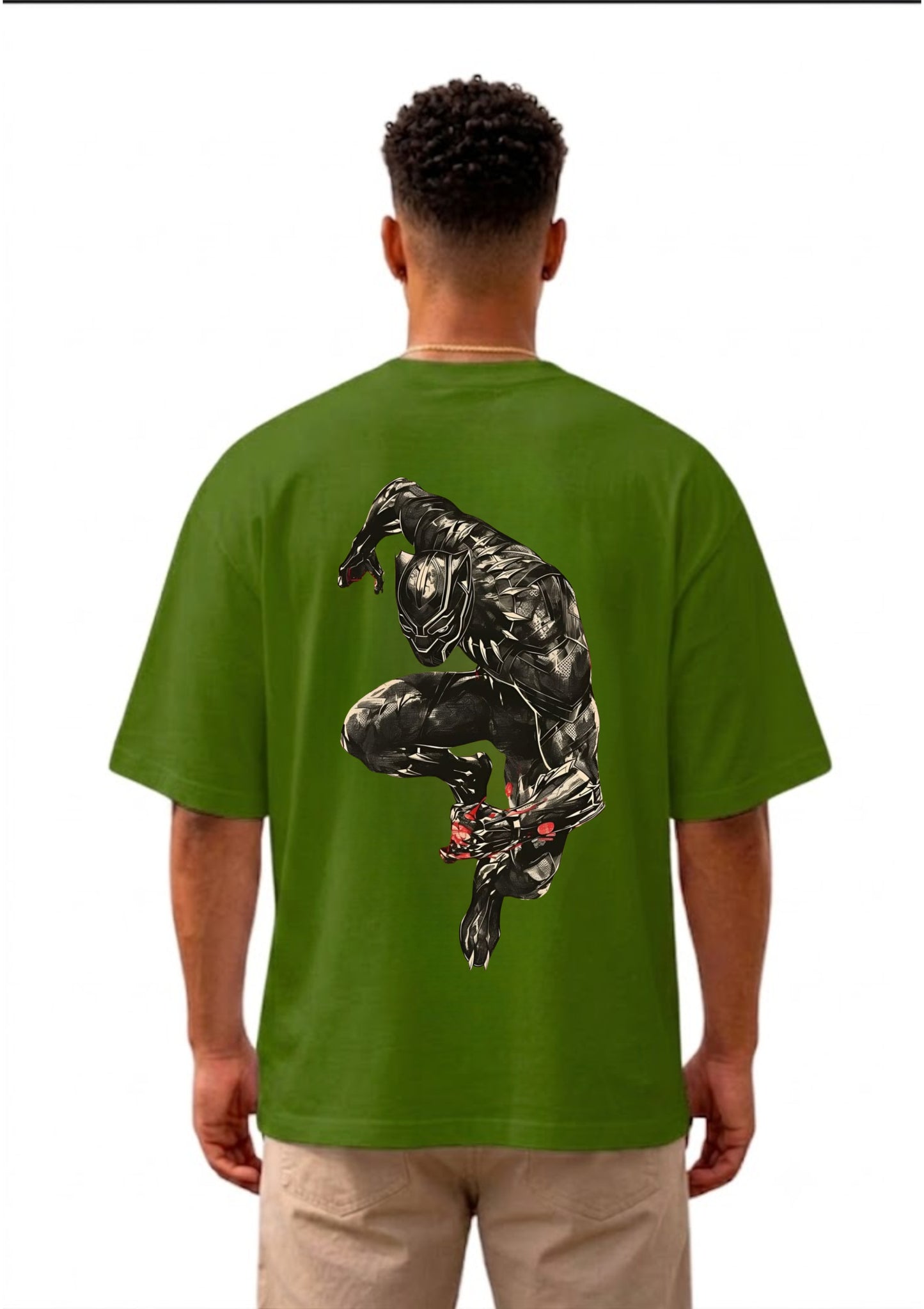 Black Panther Action Pose Graphic Oversized Back Print T-Shirt for Men | Premium Cotton | 220 GSM