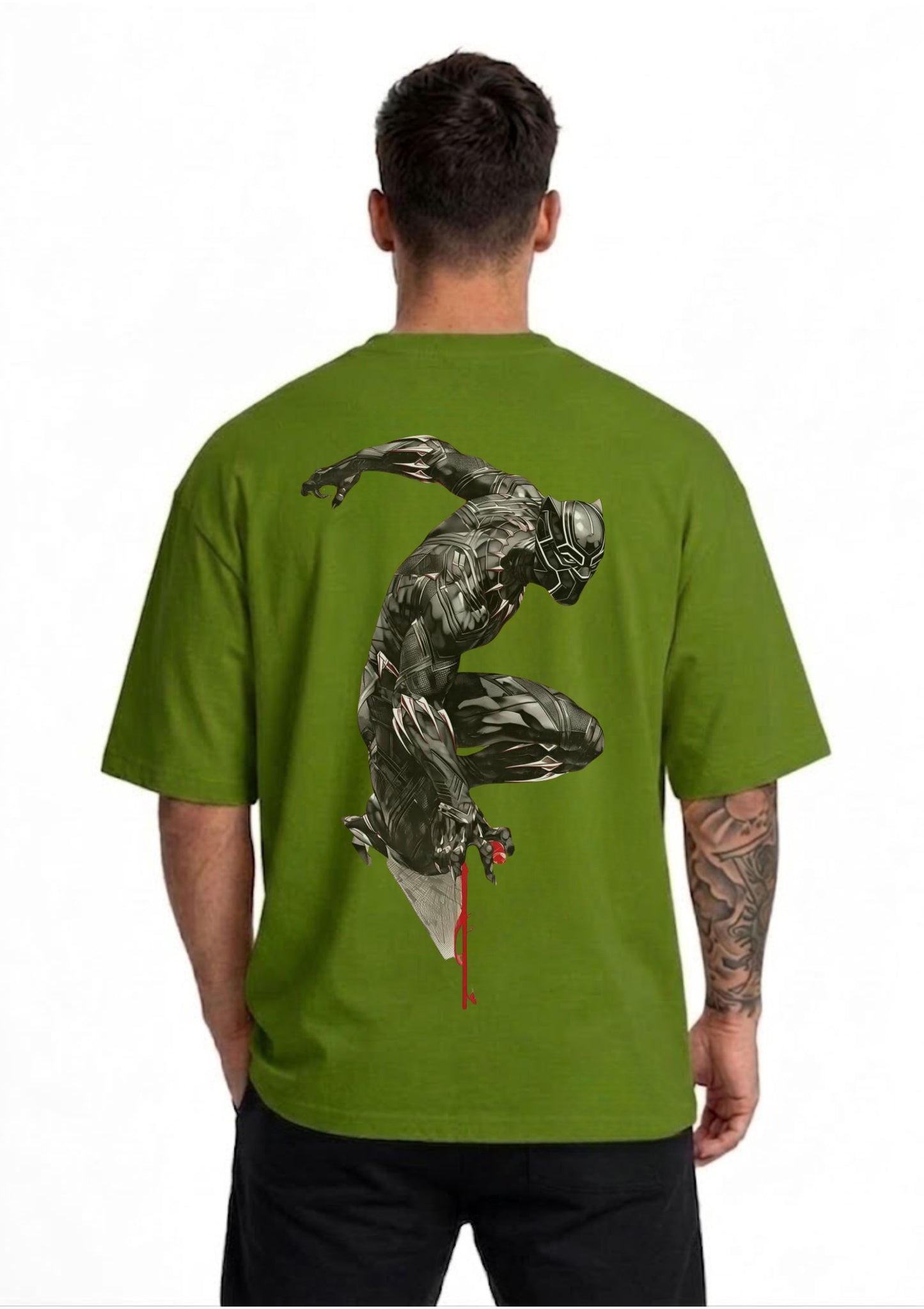 Panther Superhero Graphic Oversized Back Print T-Shirt for Men | 100% Cotton | 220 GSM | Fabrix