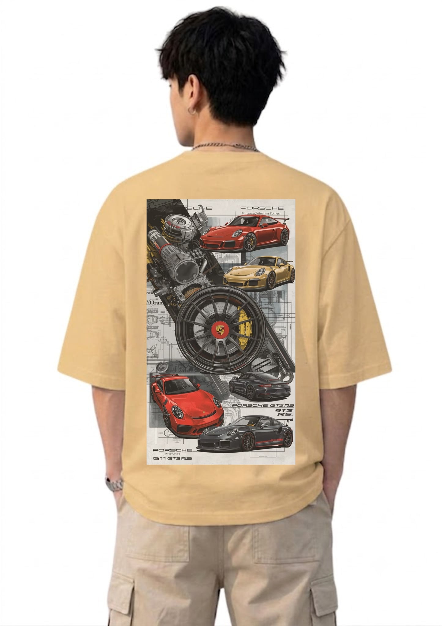 Performance Sports Car Collage Graphic Oversized Back Print T-Shirt for Men | 100% Cotton | 220 GSM